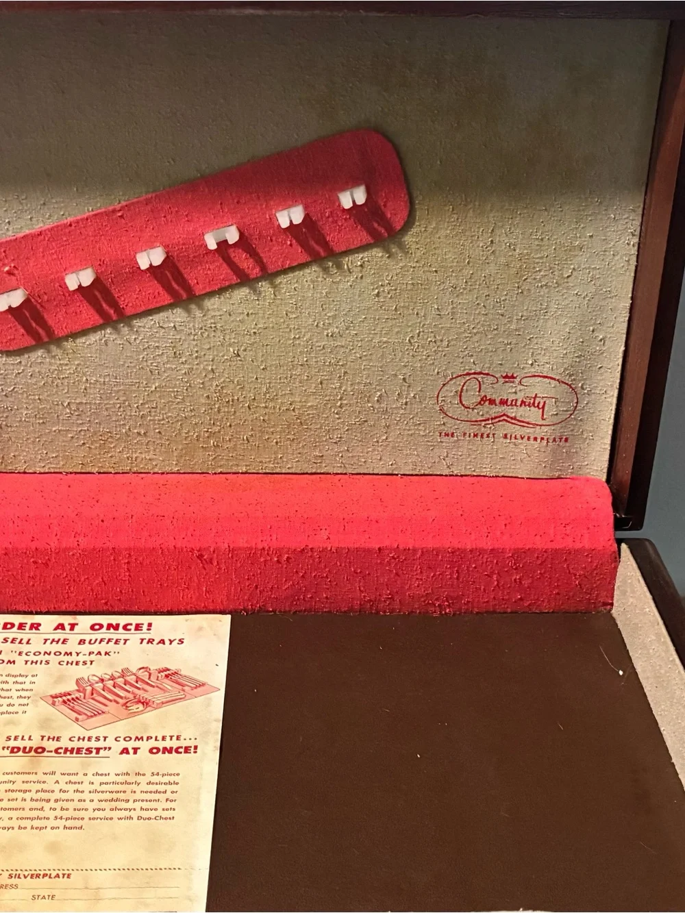 Vintage Community Flatware Chest / Silverware Storage pink red